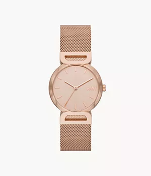 DKNY Downtown D Three-Hand Rose Gold-Tone Stainless Steel Watch