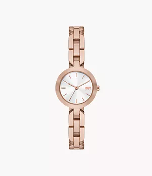 DKNY City Link Three-Hand Rose Gold-Tone Stainless Steel Watch