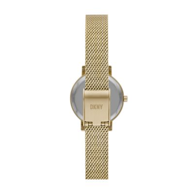 DKNY Soho Three Hand Gold Tone Stainless Steel Mesh Watch and