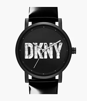DKNY Soho Three-Hand Black Leather Watch