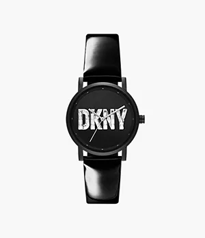 DKNY Soho Three-Hand Black Leather Watch