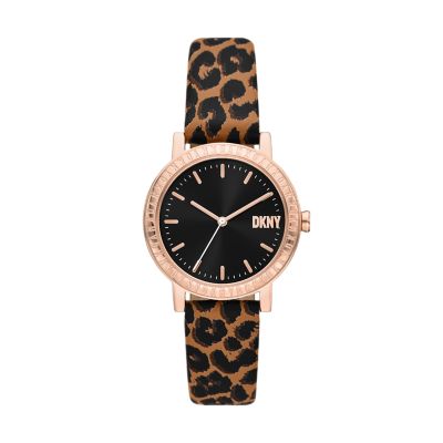 DKNY Soho D Three Hand Animal Print Leather Watch NY6637 Watch Station