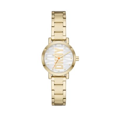 DKNY Soho Three-Hand Gold-Tone Stainless Steel Watch