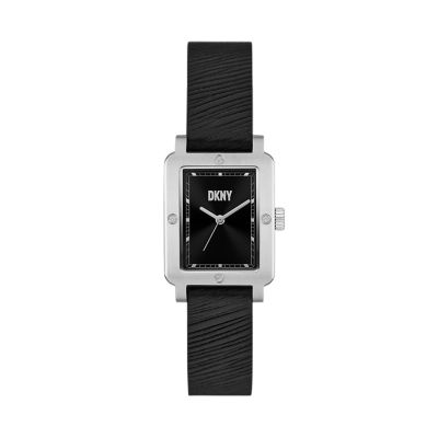 DKNY Women's City Rivet Three-Hand Black Leather Watch - Black
