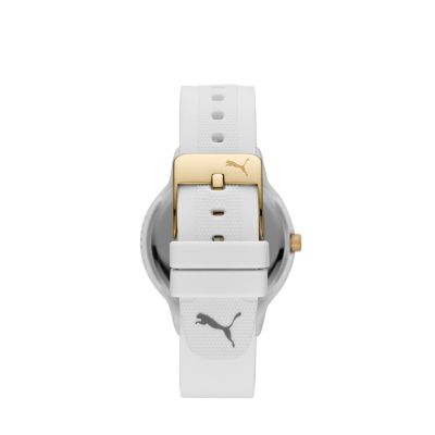 PUMA Women s Reset Three Hand Date White Silicone Watch P1011