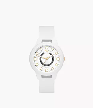PUMA Women's Reset Three-Hand Date White Silicone Watch