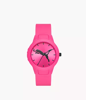 PUMA Women's Reset Three-Hand Pink Polyurethane Watch