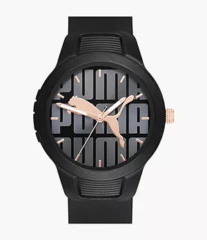 PUMA Uhr Reset V2 3-Zeiger-Werk Polyurethan schwarz roségoldfarben