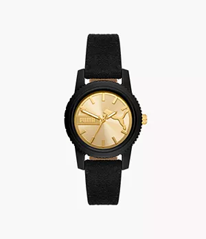 PUMA Ultrafresh Three-Hand Black Suede Leather Watch