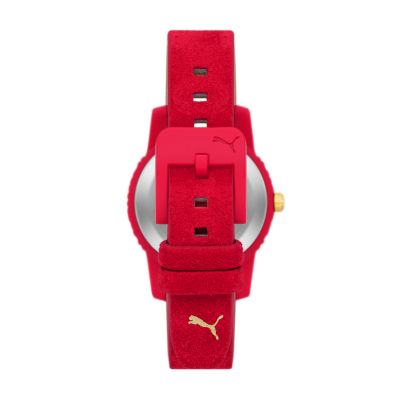 PUMA Ultrafresh Three-Hand Red Suede Leather Watch - P1076 - Watch