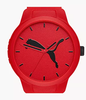 PUMA Men's Reset Three-Hand Red Polyurethane Watch