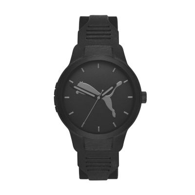 PUMA Men's Reset Three-Hand Black Polyurethane Watch