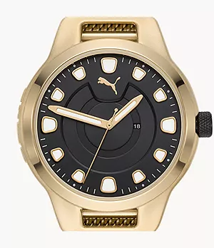 PUMA Men's Reset Three-Hand Date Gold-Tone Stainless Steel Watch