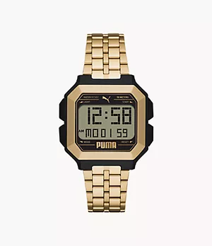 PUMA Remix LCD Gold-Tone Stainless Steel Watch