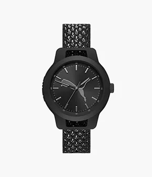 Reset V1 Three-Hand Reversible Black and Grey Knit Watch