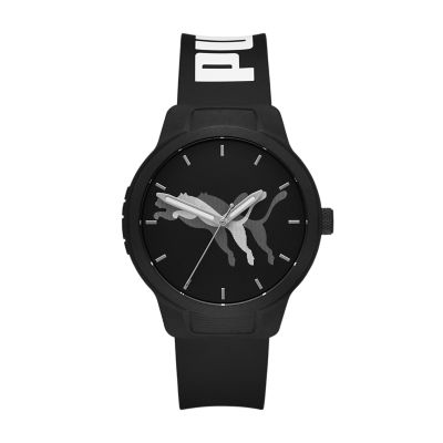 PUMA Reset V2 Three-Hand Black Polyurethane Watch