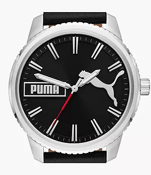 PUMA Ultrafresh Three-Hand Black Leather Watch