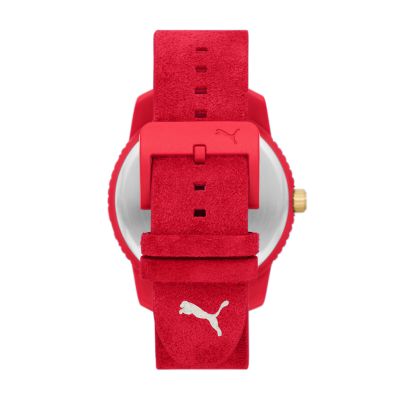 Red Ultrafresh Watch Three-Hand Watch PUMA - Suede P5107 Station - Leather