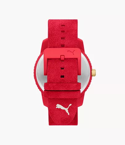PUMA Ultrafresh Three-Hand Red Suede Leather Watch - P5107 - Watch Station