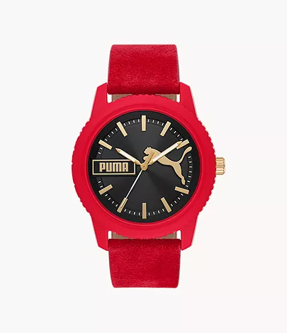 - PUMA Suede - Watch Three-Hand Red P5107 Ultrafresh Leather Station Watch