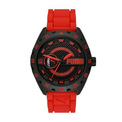 Puma Men's Street V2 Three-Hand Date Red Silicone Watch - Red