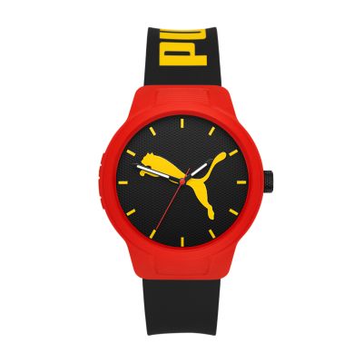 PUMA Reset V2 Three-Hand Black Polyurethane Watch