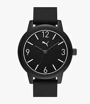PUMA Analog Three-Hand Black Silicone Watch