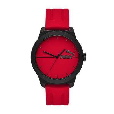 PUMA Puma 5 Three Hand Red Silicone Watch P6026 Watch Station