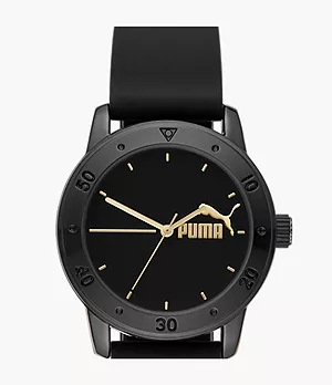 PUMA Puma 6 Three-Hand Black Silicone Watch
