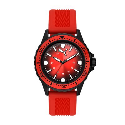 PUMA Puma 10 Three Hand Red Silicone Watch P6046 Watch Station