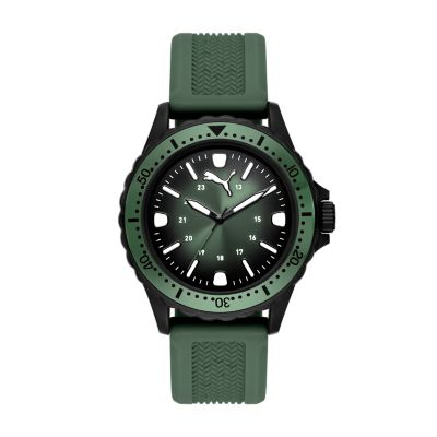 PUMA Puma 10 Three-Hand Green Silicone Watch