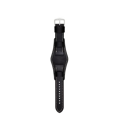 22mm black leather online watch strap