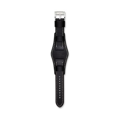 22mm Black Leather and Rubber Watch Strap - S221296 - Fossil