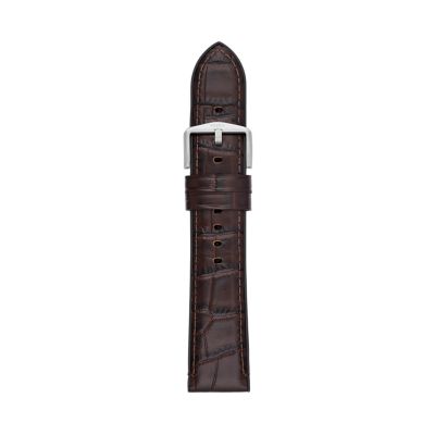 22mm Dark Brown Croco Leather And Black Silicone Watch Strap