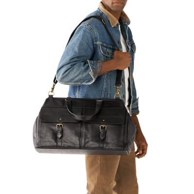 Fossil leather deals weekender bag