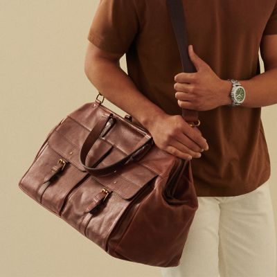 Fossil leather duffle discount bag