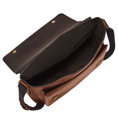 Fossil men's leather messenger bag online