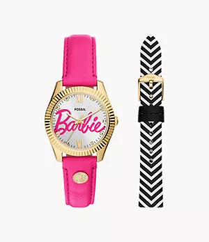 Box-Set Uhr Barbie™ x Fossil 3-Special Edition Zeiger-Werk Leder pink Wechselband