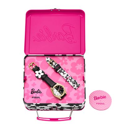 Set con orologio Barbie™ x Fossil in edizione limitata a tre sfere con  cinturino in pelle LiteHide™ nera e cinturino intercambiabile - LE1176SET -  Fossil