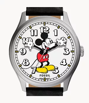 Orologio Disney x Fossil in edizione speciale a tre sfere con cinturino in pelle nera