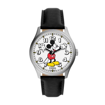 Montre Disney Fossil trois aiguilles en cuir noir en dition