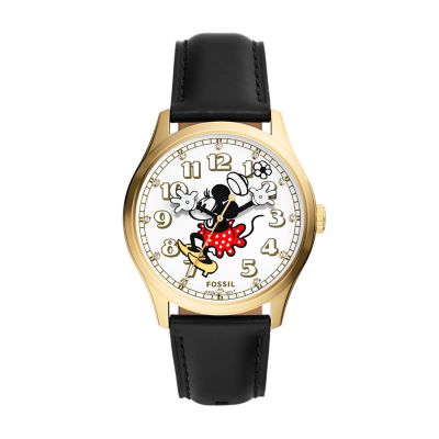 Montre En Cuir Noir à Trois Aiguilles En Série Limitée Disney X Fossil