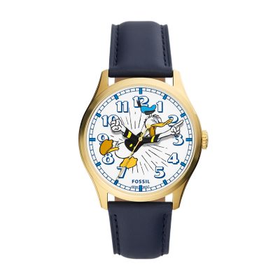 Montre Disney Fossil trois aiguilles en cuir bleu marine en