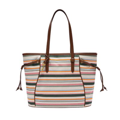 Solid Color Versatile Tote Bag, Striped Embossed Zipper Handbag