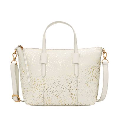 Fossil ryder satchel online white cheetah