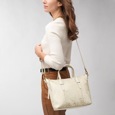 Fossil ryder satchel online white cheetah