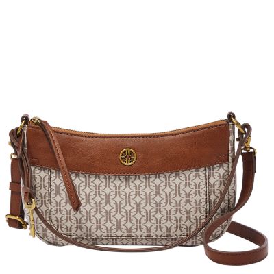 Multicolor Monogram Print Vegan Leather Handbag with Tan Trim