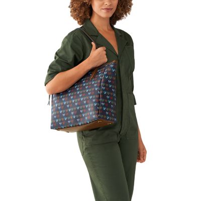 Fossil rachel tote blue floral sale