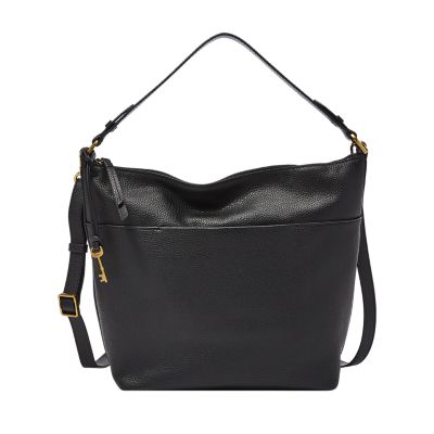 Large Hobo Bag Minimalist Black Zipper PU