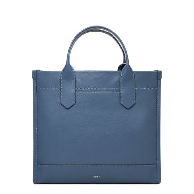 Factory Fossil Blue Leather Large Tote Bag